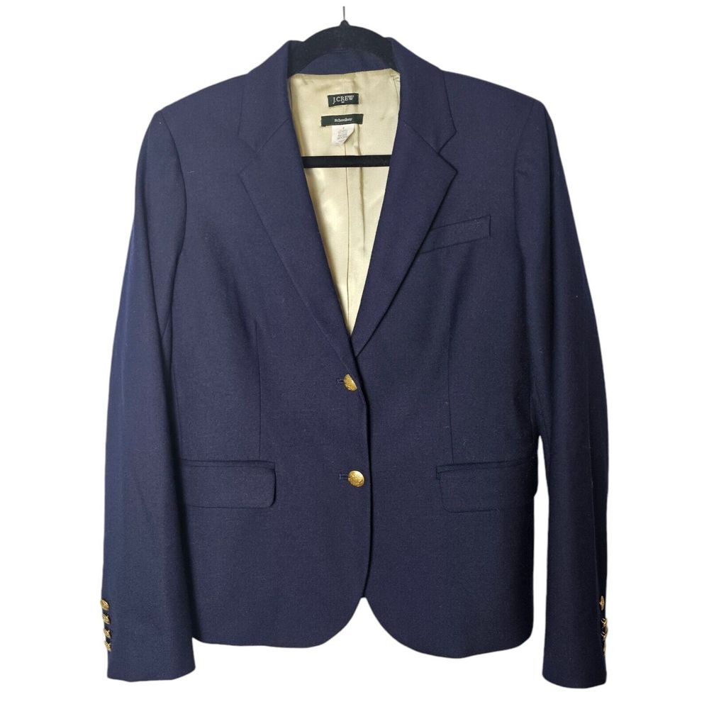 J. Crew Women's Schoolboy 2 Button Blazer Jacket Size 8 Navy Wool Preppy Office